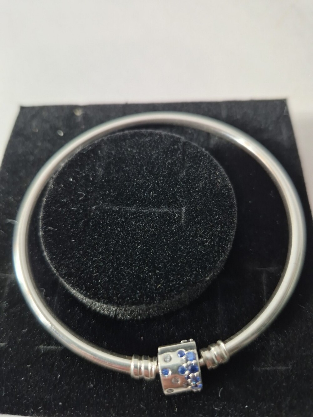 PANDORA 925 Blue Sparkle Barrel Clasp Charm Bangle Crystal & Cubic Zirconia